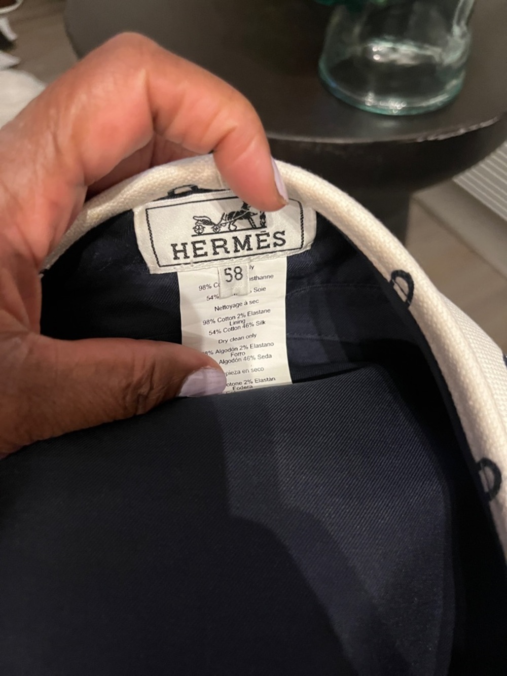 Hermes Navy and White Embroidered Cap